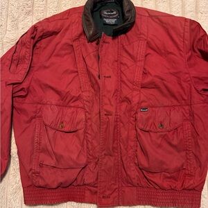 Faconnable Red Jacket with leather collar and accents vintage